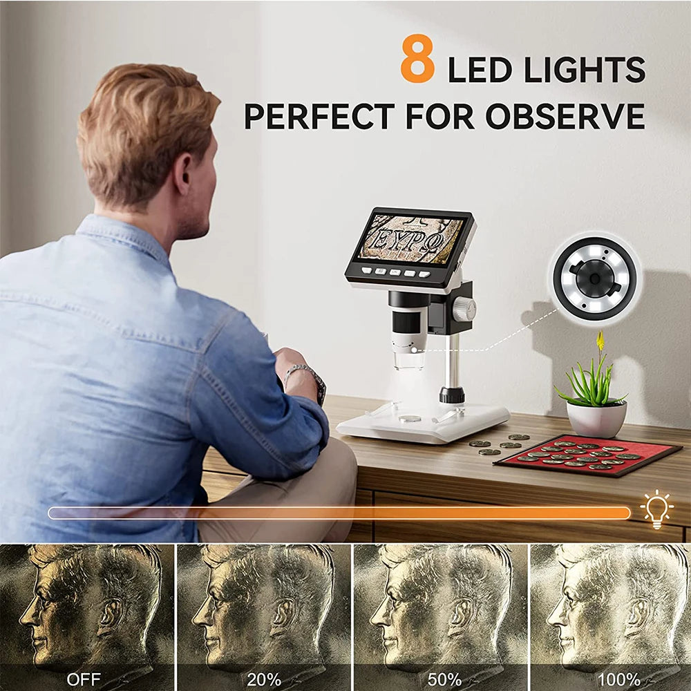 Elikliv EDM43 1000x 4.3" Digital Microscope 1080P Microscopio Digital Para Electronica 1800mAh For Coin PC Laptop Soldering Tool