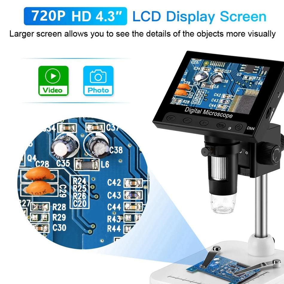 Elikliv EDM43 1000x 4.3" Digital Microscope 1080P Microscopio Digital Para Electronica 1800mAh For Coin PC Laptop Soldering Tool