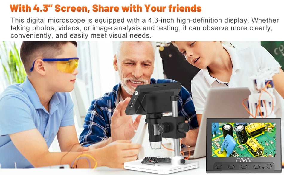 Elikliv EDM43 1000x 4.3" Digital Microscope 1080P Microscopio Digital Para Electronica 1800mAh For Coin PC Laptop Soldering Tool