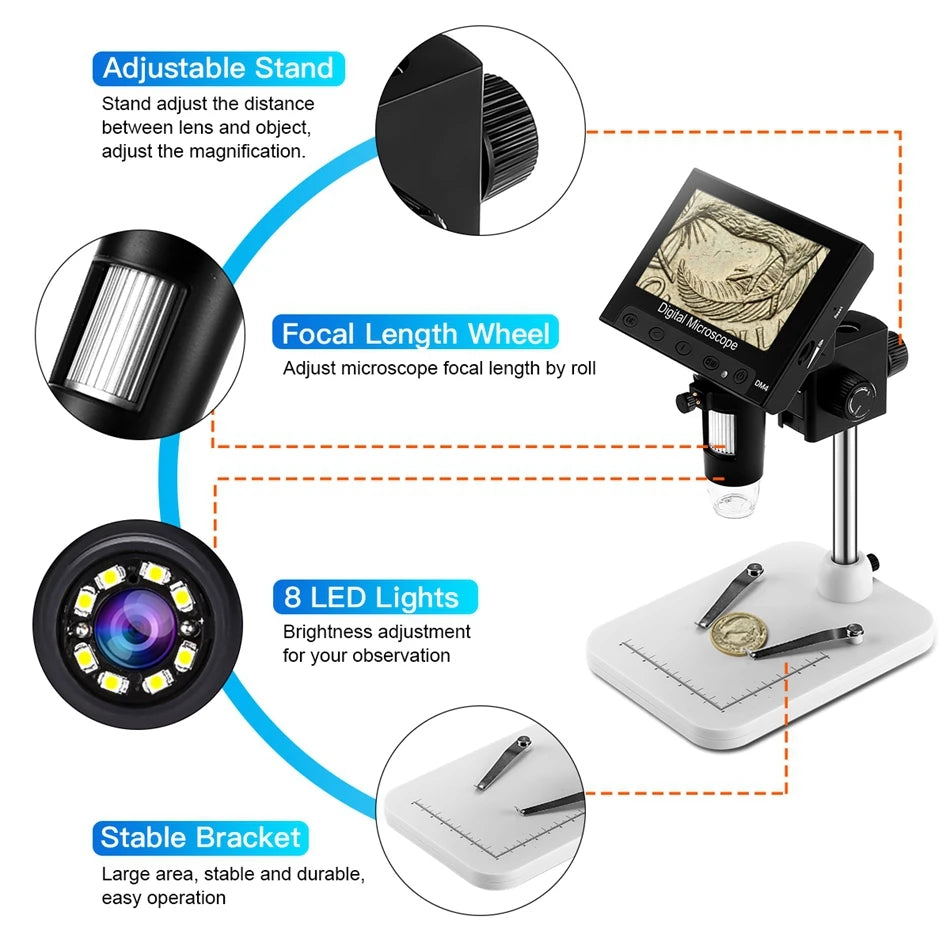 Elikliv EDM43 1000x 4.3" Digital Microscope 1080P Microscopio Digital Para Electronica 1800mAh For Coin PC Laptop Soldering Tool